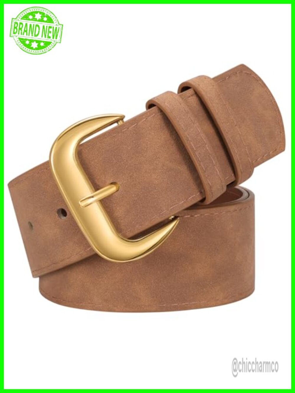 Wide Chunky Suede Belt with Retro Gold Buckle for Women Dresses